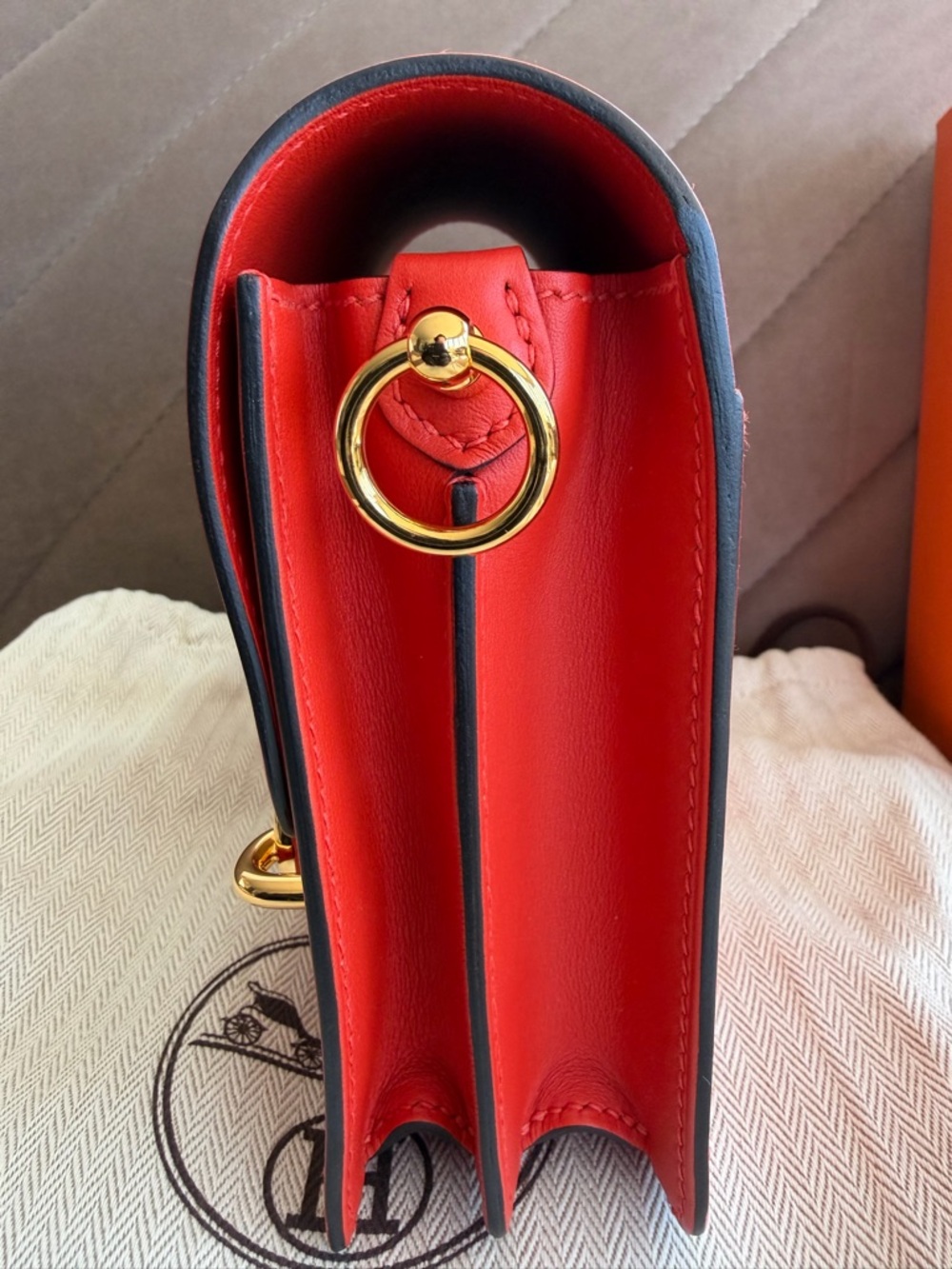 Hermes HSS Roulis Mini Capucine Gold Hardware Horseshoe Stamp - Never Worn - Picture 3 of 12